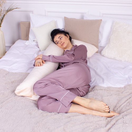 Подушка для беременных и отдыха Г-образная №8456 Velvet Line 28-0004 Cream EcoSilk велюр