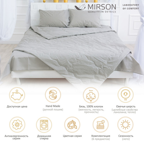 Летний постельный комплект №2584 Шерсть 16-5703 Light Gray (одеяло + 2 подушки + 2 наволочки + простынь) - 2