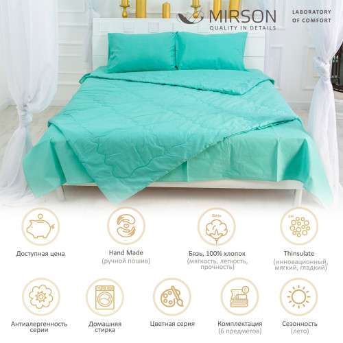 Літній постільний комплект №2429 Thinsulate 11-2208 Mint (ковдра + 2 подушки + 2 наволочки + простирадло) - 2