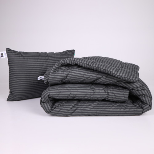 Набор №1057 Сolor Fun Line 17-0611 Stripe Black EcoSilk Зима (одеяло + подушка средняя)