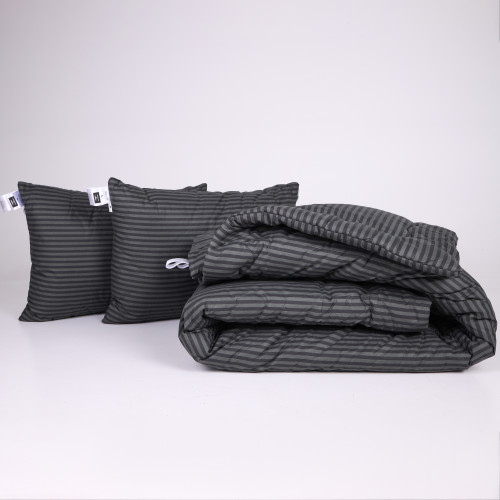 Набор №1058 Сolor Fun Line 17-0611 Stripe Black EcoSilk Зима (одеяло + 2 подушки средние)