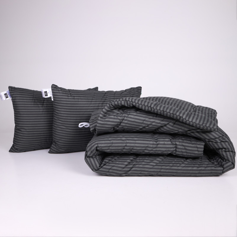 Набір №1056 Сolor Fun Line 17-0611 Stripe Black EcoSilk Демі (ковдра + 2 подушки середні)