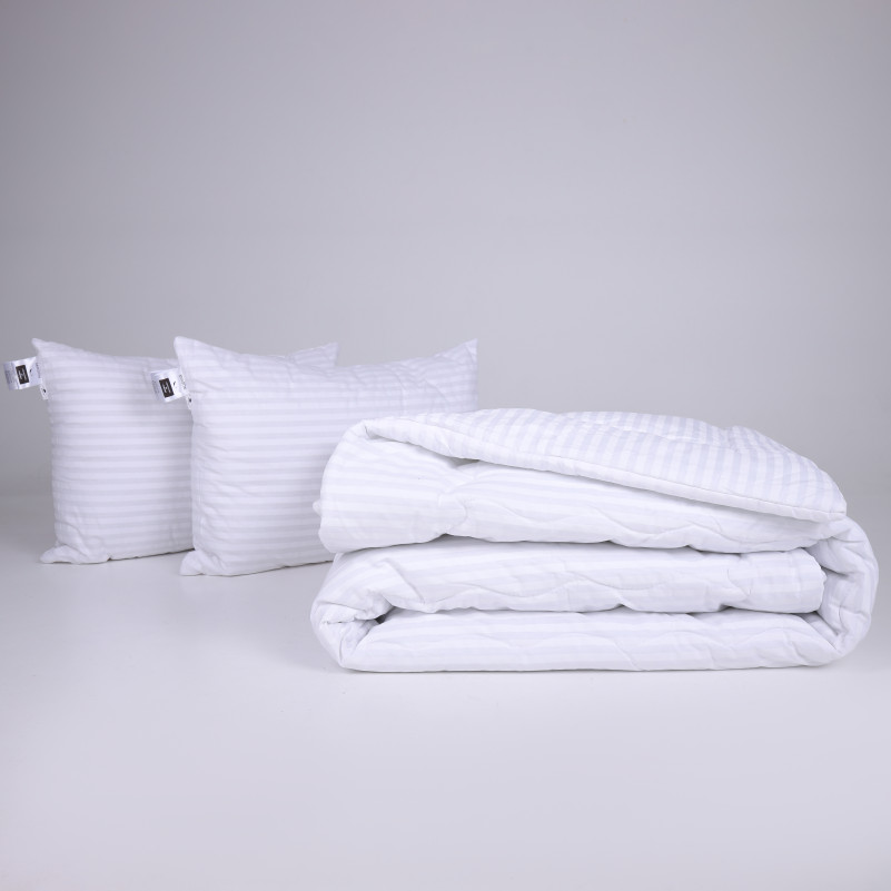 Набор №1111 Сolor Fun Line 17-0605 Stripe White EcoSilk Зима (одеяло + 2 подушки средние)