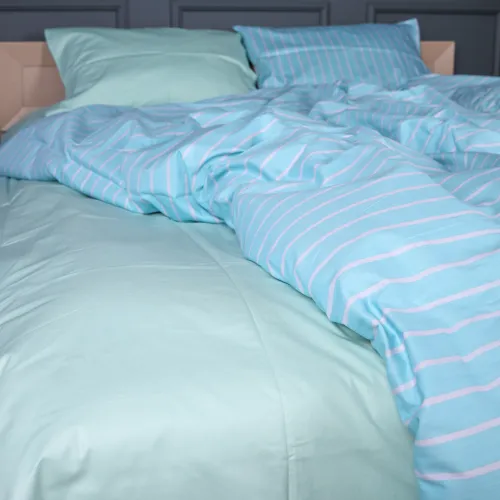 Комплект постільної білизни Сатин 22-1466 Seafoam Stripe - 3