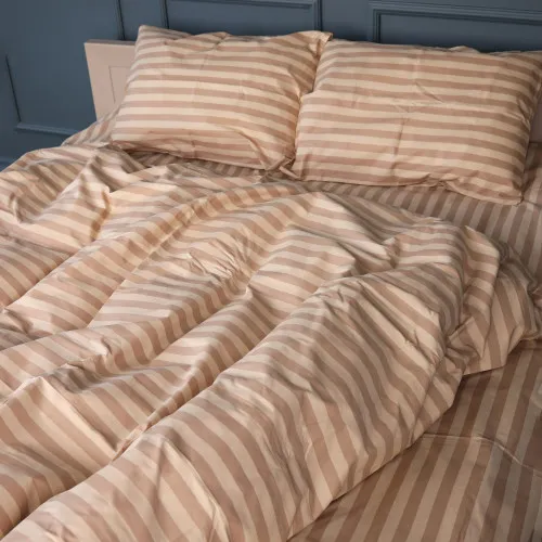 Простирадло на гумці (БЯЗЬ) 17-0610 Stripe Light Brown - высота 25 см (детские 10 см) - 2