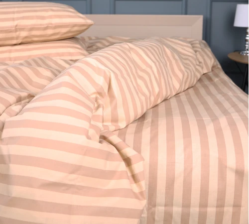 Простирадло Ranforce Elite 17-0610 Stripe Light Brown на резинці висота 25 см (дитячі 10 см)