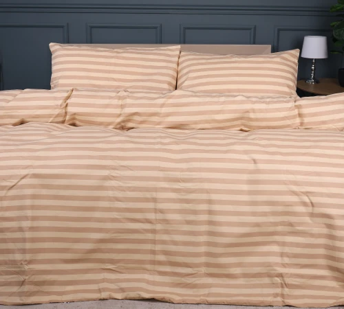 Простирадло Ranforce Elite 17-0610 Stripe Light Brown на резинці висота 25 см (дитячі 10 см) - 2