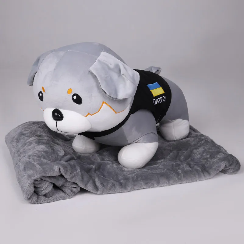 Плед+подушка детские №1076 Пес Патрон серый