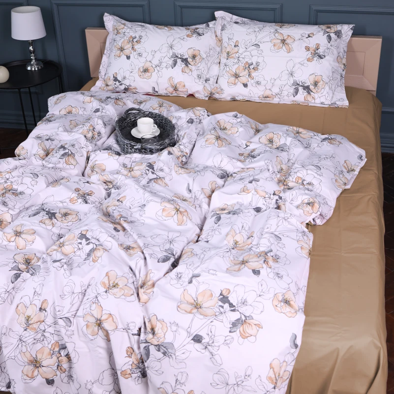Комплект постільної білизни Поплін 00-2 "Beige Flowers"