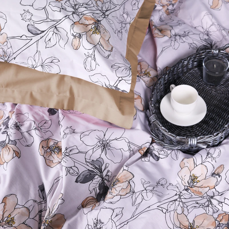 Комплект постільної білизни Поплін 00-2 "Beige Flowers" - 1