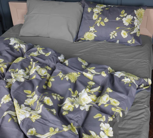 Комплект постельного белья Сатин 22-1387 Gray Flowers