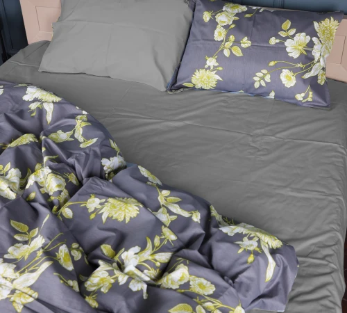 Простынь Сатин 22-1387 Gray Flowers