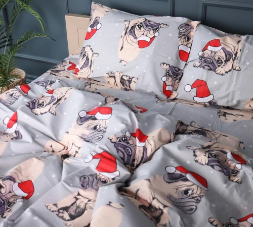 Підковдра Бязь 17-0599 New Year's pug Grey - 2