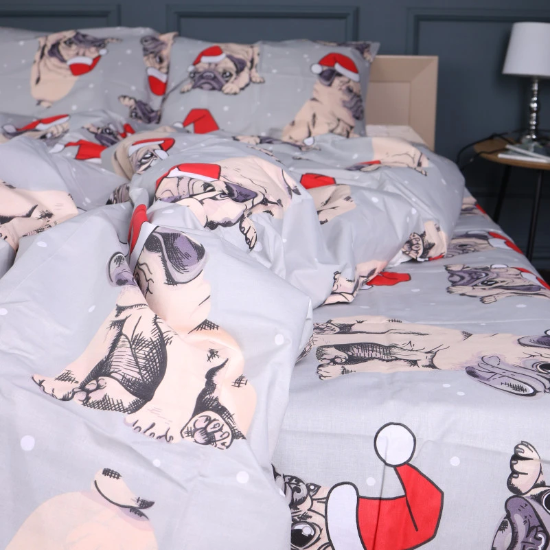 Постільна білизна Бязь 17-0599 New Year's pug Grey - 2