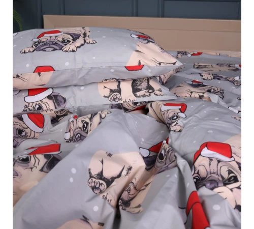 Наволочка Бязь 17-0599 New Year's pug Grey