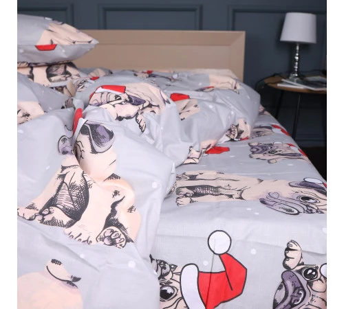 Простирадло MirSon Ranforce Elite 17-0599 New Year's pug Grey