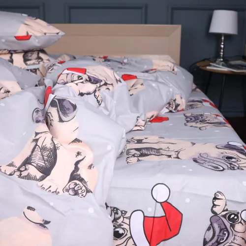 Простынь MirSon Ranforce Elite 17-0599 New Year's pug Grey