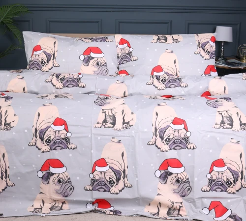 Простирадло MirSon Ranforce Elite 17-0599 New Year's pug Grey - 2