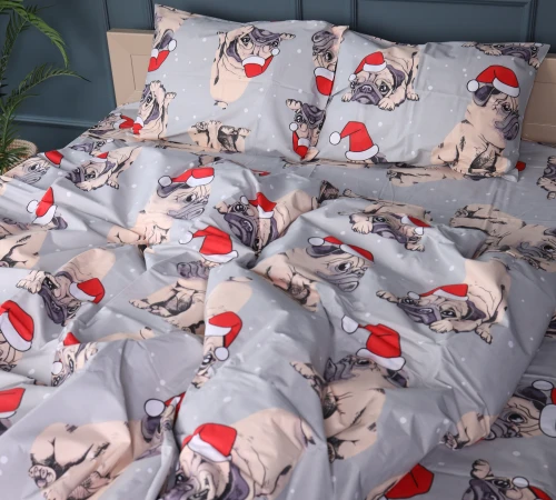 Підковдра Бязь 17-0599 New Year's pug Grey