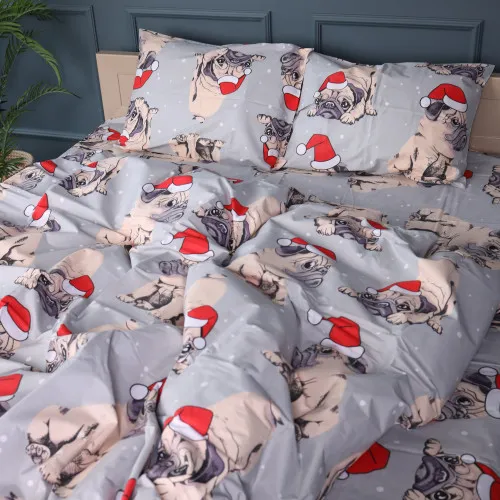Постельное белье Бязь 17-0599 New Year's pug Grey