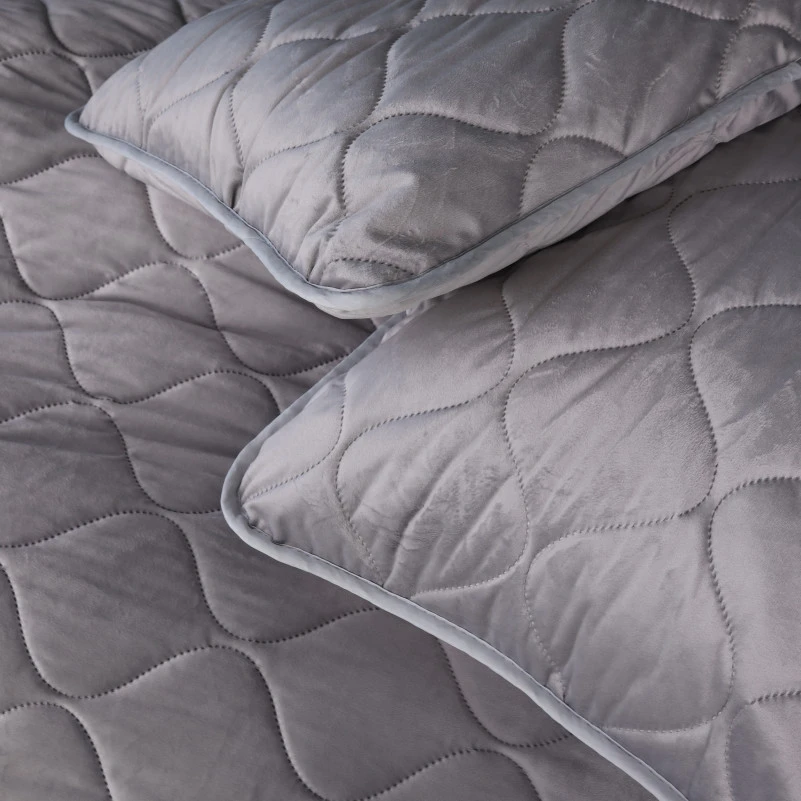 Набір покривало + наволочки 2 шт №5051 Velor charm Light gray - 5