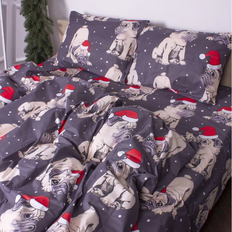 Наволочка Бязь 17-0598 New Year's pug - 1