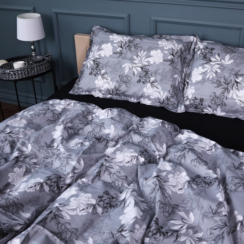 Комплект постільної білизни Поплін 00-8 "Black Flowers" - 1