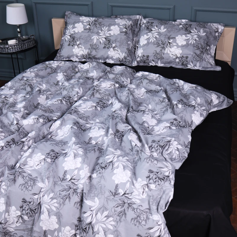 Комплект постільної білизни Поплін 00-8 "Black Flowers"
