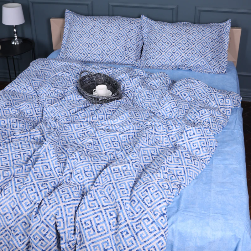 Простынь на резинке Поплин 00-5 "Geometry Blue" - высота 25 см (детские 10 см)