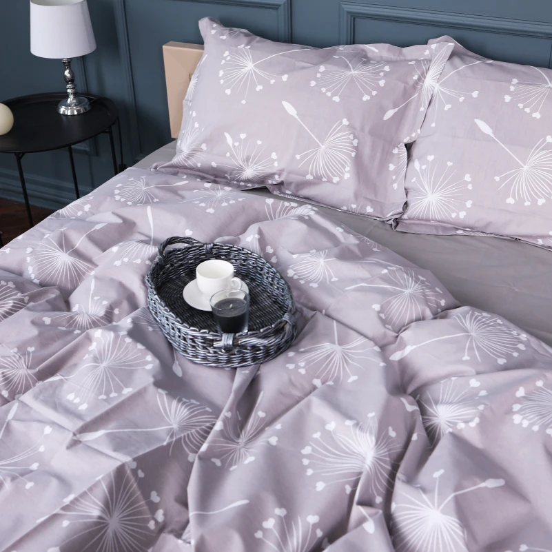 Комплект постільної білизни Поплін 00-3 "Grey Dandelions" - 1