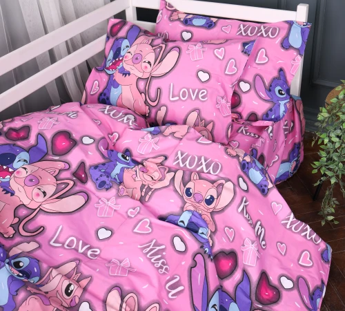 Комплект постільної білизни Бязь Kids Time 17-0871 Stitch & Angel Pink