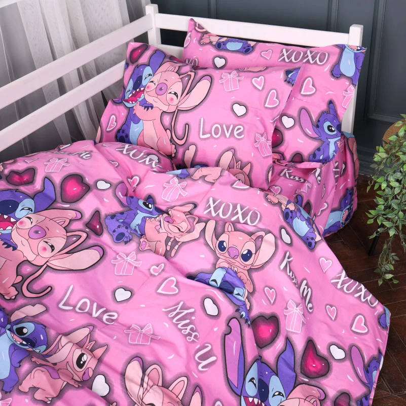 Комплект постільної білизни Бязь Kids Time 17-0871 Stitch & Angel Pink