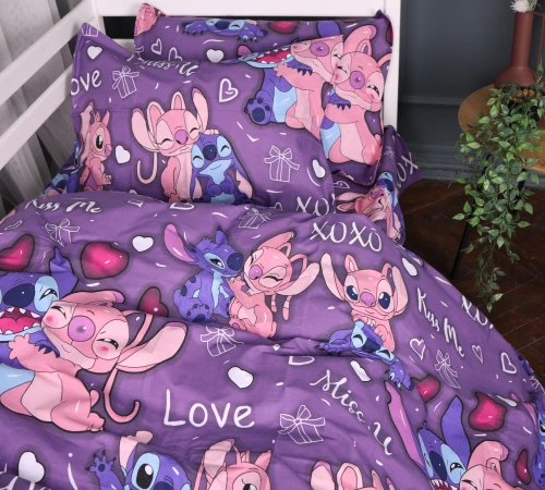 Комплект постільної білизни Бязь Kids Time 17-0870 Stitch & Angel Purple