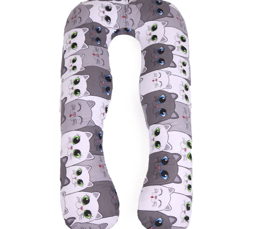 Подушка для вагітних та відпочинку U-подібна №5034 Color Line 17-0635 Кіт Батон Сірий EcoSilk бязь