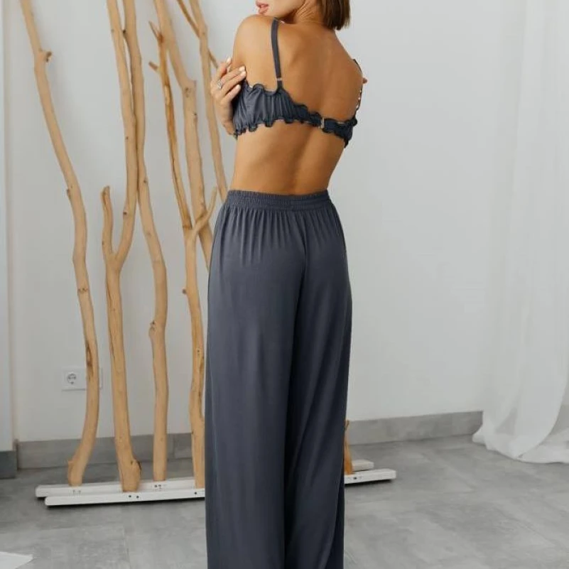 Женский домашний костюм (халат+топ+штаны) "Giulia" gray - 4