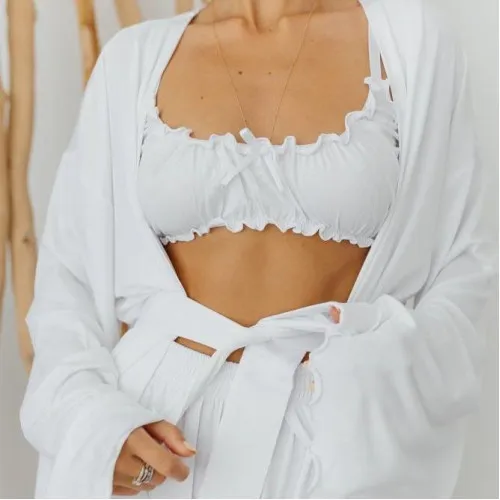 Жіночий домашній костюм (халат+топ+штани)"Giulia" white