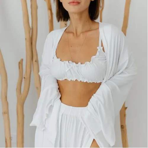 Жіночий домашній костюм (халат+топ+штани)"Giulia" white - 3