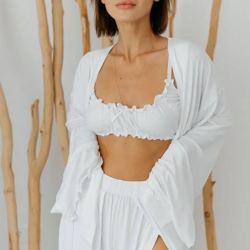 Жіночий домашній костюм (халат+топ+штани)"Giulia" white - 2