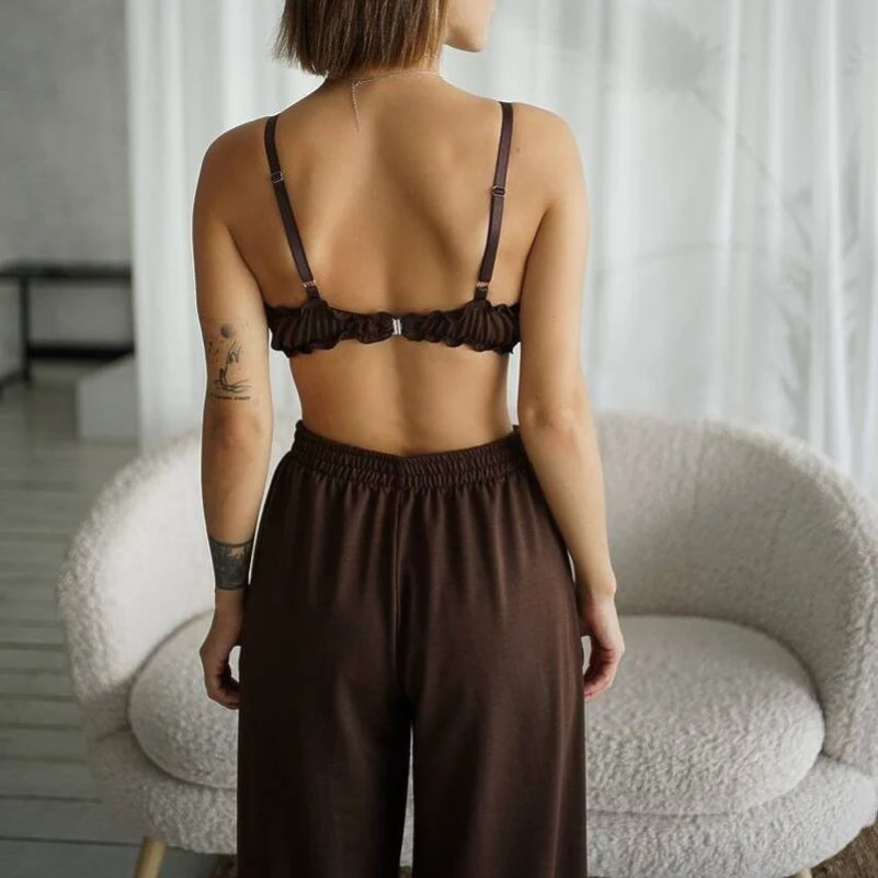 Женский домашний костюм (халат+топ+штаны) "Ivy" brown - 3