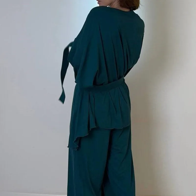 Жіночий домашній костюм (халат+топ+штани) "Ivy" emerald - 5