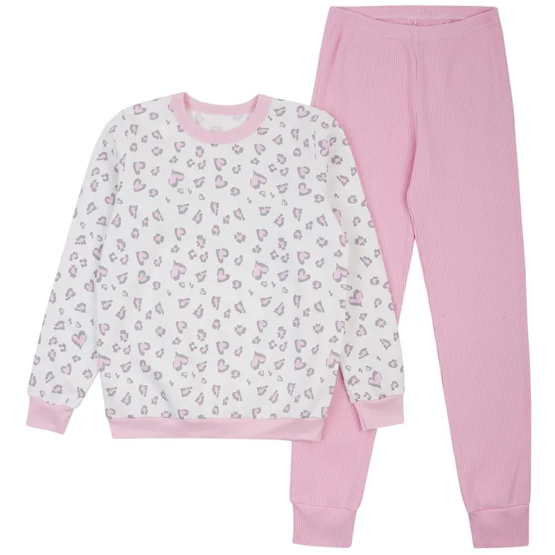 Пижама детская утепленная для девочек (свитшот + штаны) "Mia" pink