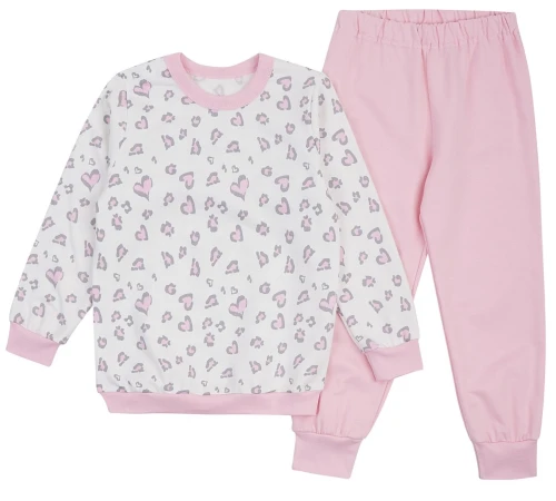 Пижама детская утепленная для девочек (свитшот + брюки) "Mia" pink heart