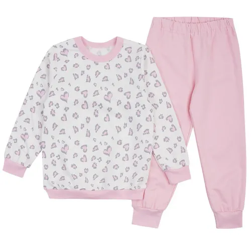 Піжама дитяча утеплена для дівчат (світшот + штани) "Mia" pink heart