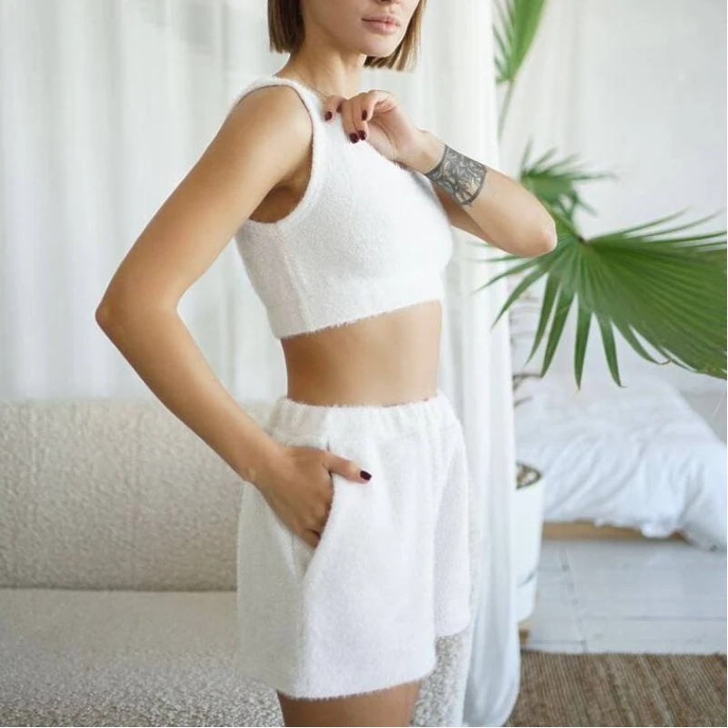 Женский костюм-тройка (кардиган+топ+шорты) трикотаж ангора "Mia" white - 2