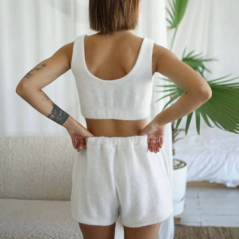 Женский костюм-тройка (кардиган+топ+шорты) трикотаж ангора "Mia" white - 3