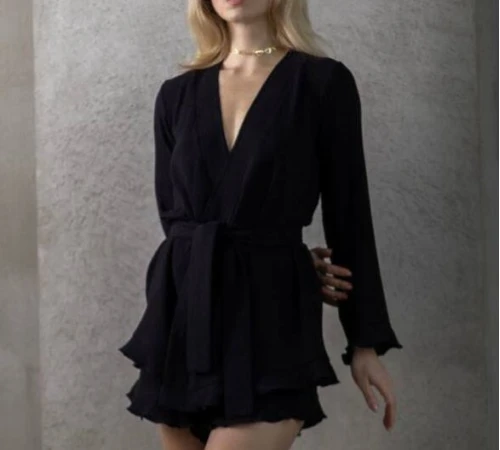  Пижама женская "Rachel" black (халат+шорты) муслин