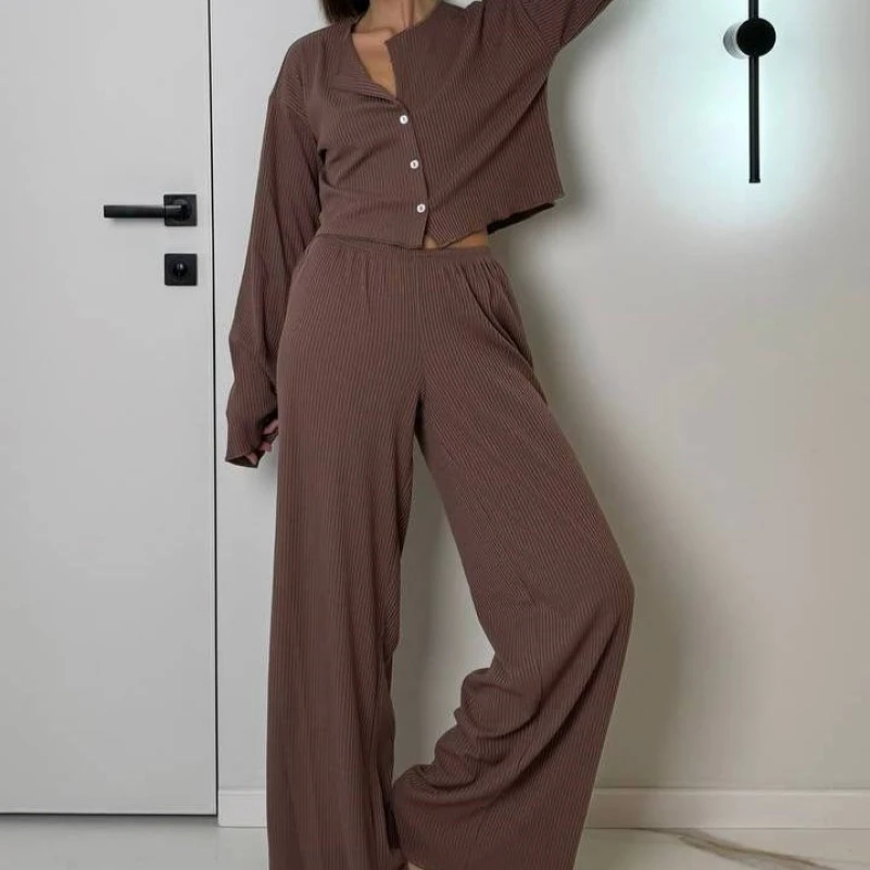 Пижама женская "Ribbed brown" трикотаж