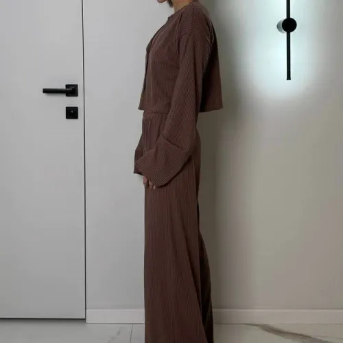 Піжама жіноча "Ribbed brown" трикотаж - 2