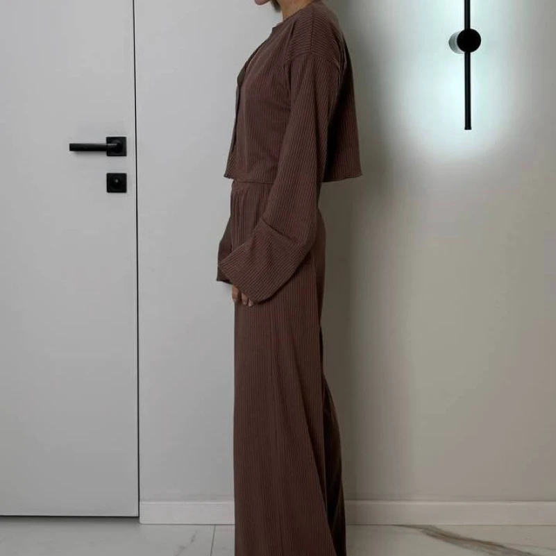 Пижама женская "Ribbed brown" трикотаж - 1