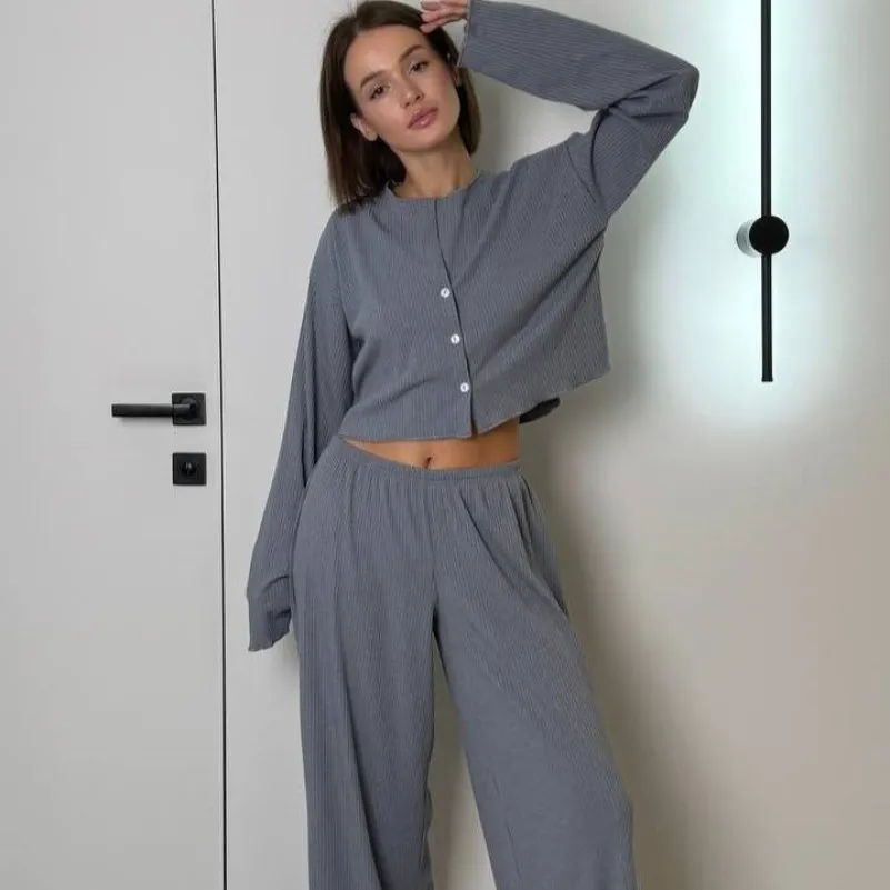 Пижама женская "Ribbed gray" трикотаж - 1